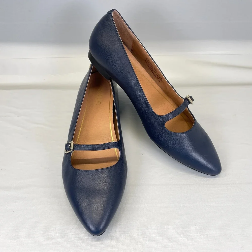 Vionic Delilah Mary Jane Shoes Womens Size 9.5 Navy Blue Buckle Strap Flats